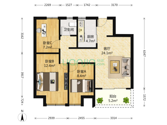 中信泰富海麟苑 3室1厅1卫 94平方
