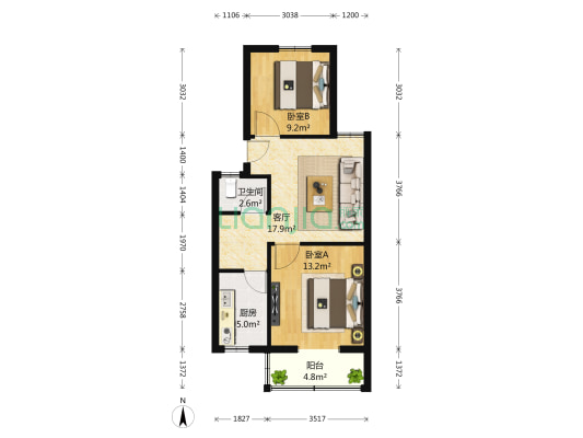 天湖园 2室1厅1卫 67平方