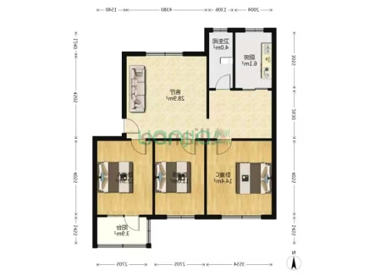 华阳中路  三居室  拎包入住校园房-户型图