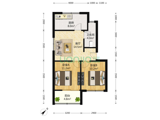广虹二村 2室1厅1卫 68平方