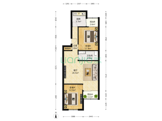 环卫家园 2室1厅1卫 100平方