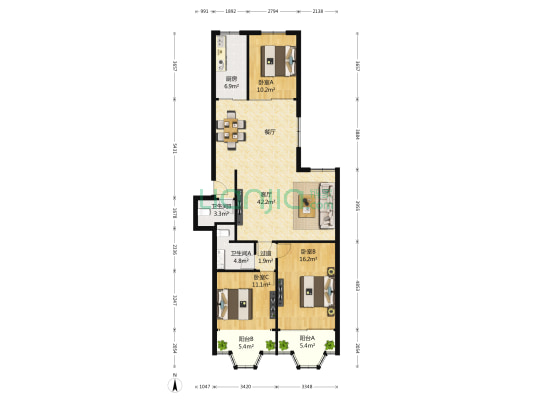体育馆路12号 3室1厅2卫 160平方