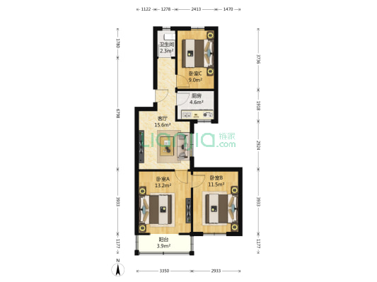 卫岗西1号 3室1厅1卫 78平方