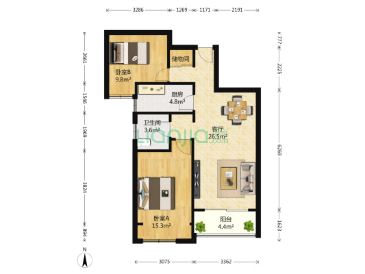 首创悦府 2室1厅1卫 85平方