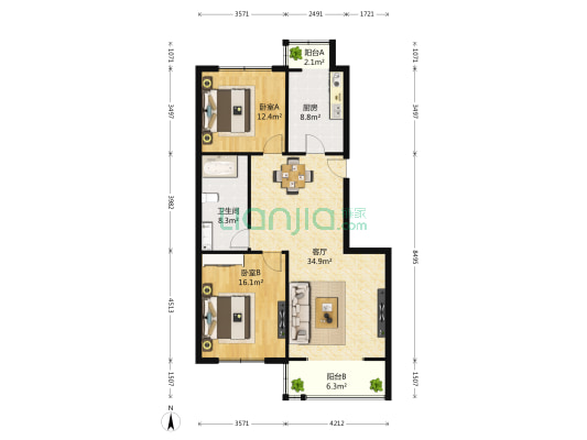 瑞江花园竹苑 2室1厅1卫 111平方