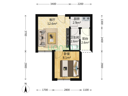 中海凯旋门 1室1厅1卫 42平方