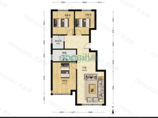 京港澳高速北口西侧 央企开发 南北通透三居-户型图