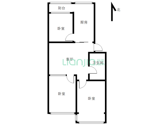 新华小区(红山区) 3室1厅 南 北-户型图