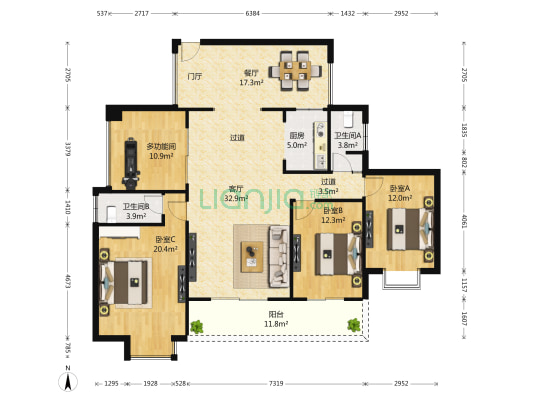 国瑞花园 4室2厅2卫 141平方