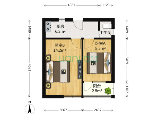 东平路2号 2室0厅1卫 48平方