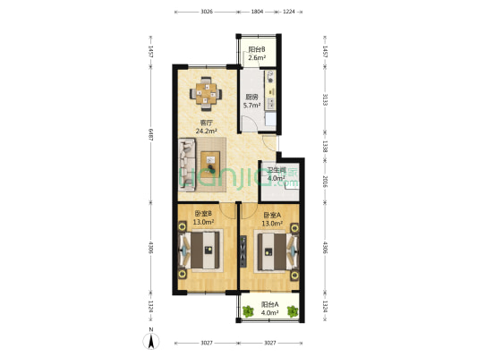 咸阳路58号内 2室1厅1卫 79平方