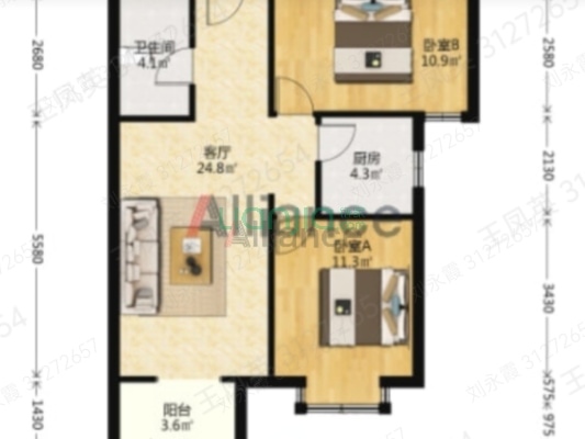 房子满五唯一，毛坯房全阳格局。楼层好。小区环境优美-户型图