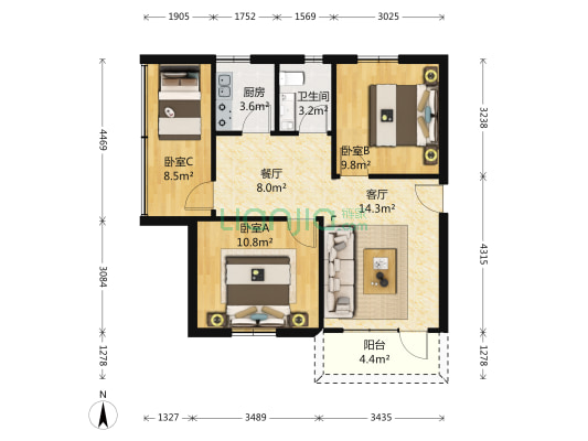东兴大厦 3室2厅1卫 77平方