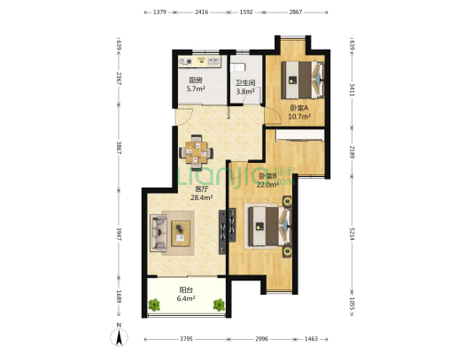 仙踪林苑 2室1厅1卫 90平方