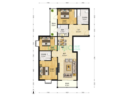 世纪宝鼎 3室1厅2卫 153平方