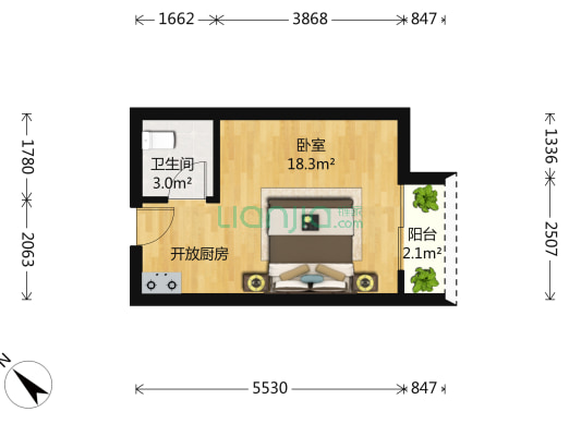 TATA公寓 1室0厅 358万