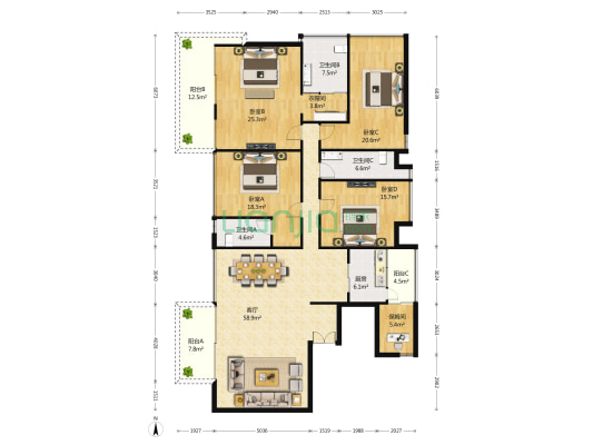 香山美墅二期 4室1厅3卫 244平方