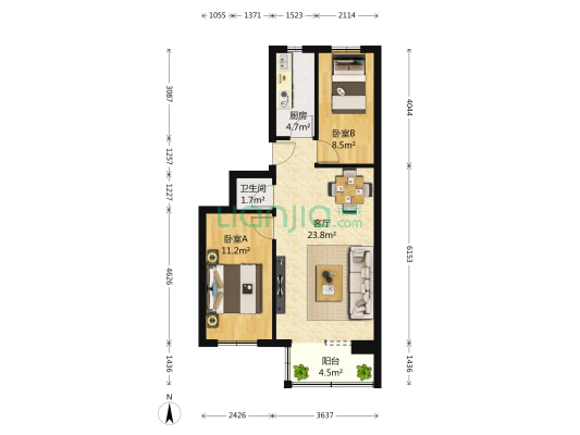 果园222号院 2室1厅1卫 73平方