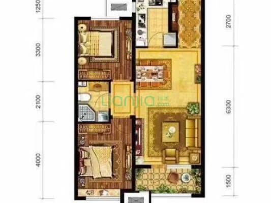 桃源新都孔雀城 2室1厅 南 北-户型图