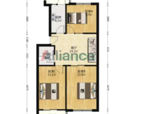 精装修拎包入住，南北通透的小三居室，采光好视野开阔-户型图