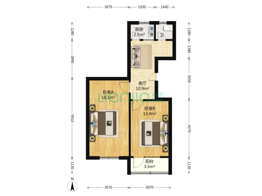 长宁支路302弄 2室1厅1卫 65平方