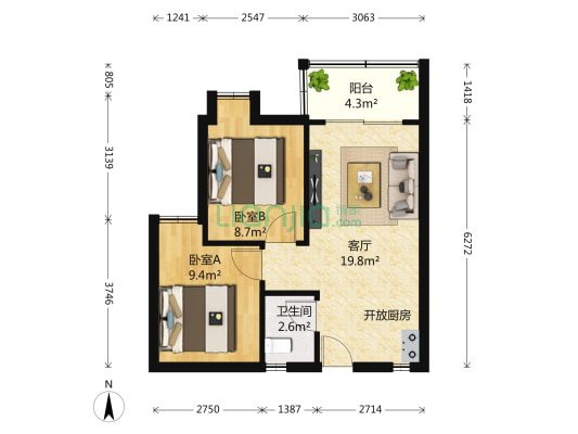 香荟雅苑 2室1厅1卫 58平方