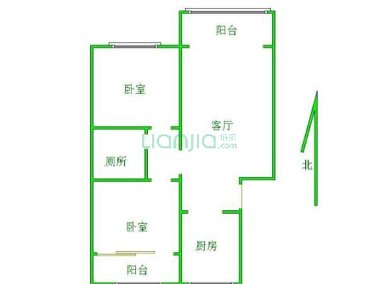 灵雨寺绿园住楼 2室2厅 南 北-户型图