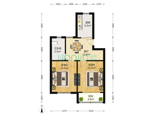 华虹一公寓 2室1厅1卫 71平方
