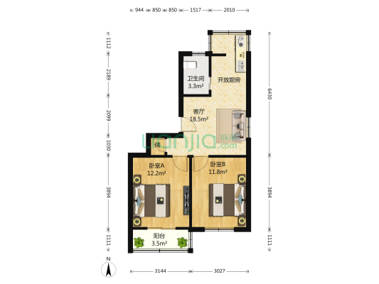 牌坊街49号 2室1厅1卫 64平方