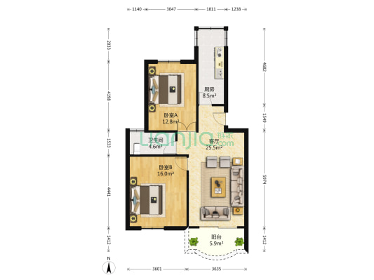 建设公寓 2室1厅1卫 84平方