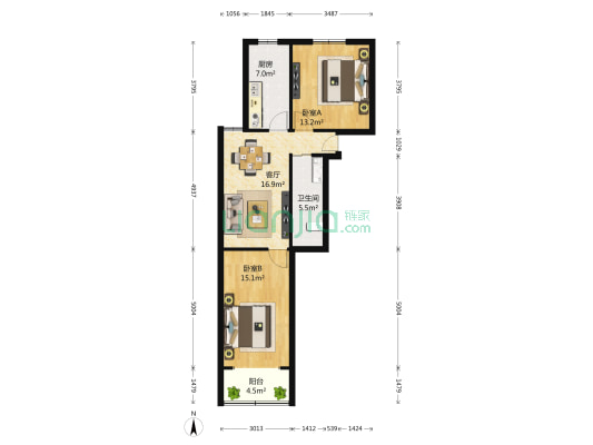 茗苑 2室1厅1卫 75平方