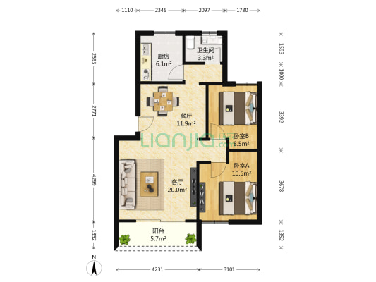 招东小区一期 2室2厅1卫 79平方