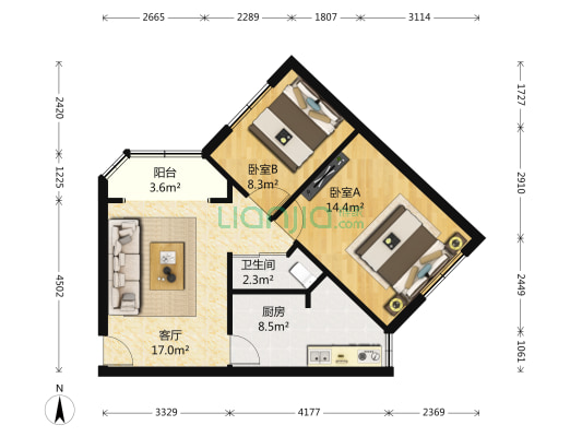 芳草东街64号 2室1厅1卫 69平方