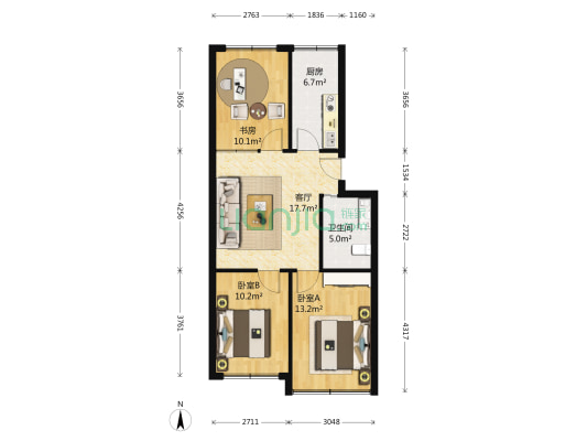 永乐公寓 3室1厅1卫 80平方