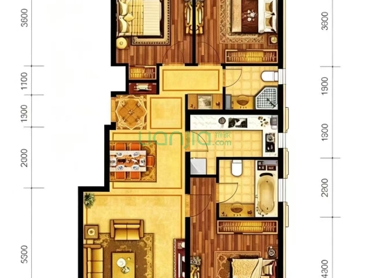 桃源新都孔雀城 3室2厅 南 北-户型图