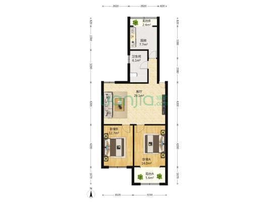 飞虹公寓 2室2厅1卫 94平方