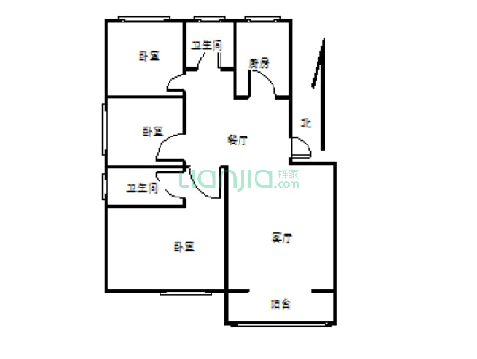 永基小区6楼毛坯现房3室2厅2卫有证可以商贷-户型图