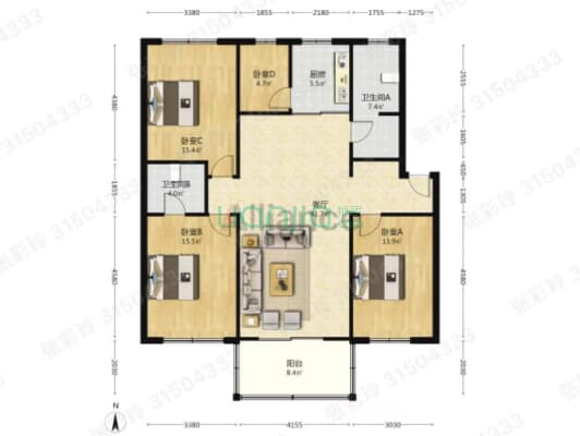 物探局家属院  集中供暖  宝石花物业-户型图