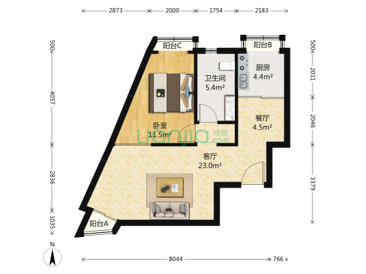 当代名筑 1室2厅1卫 77平方