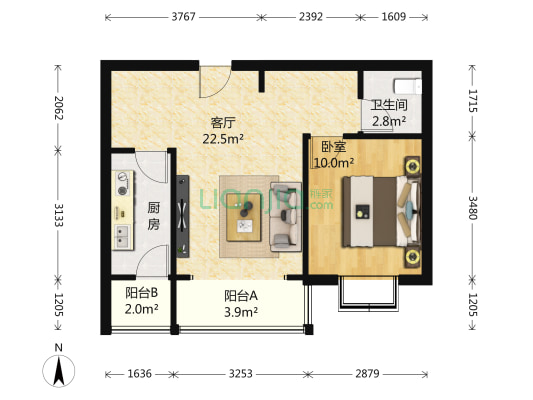 中山大街52号院 1室1厅1卫 60平方