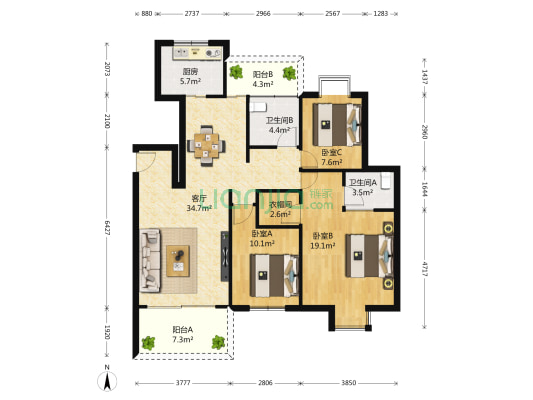 海曦 3室1厅2卫 125平方