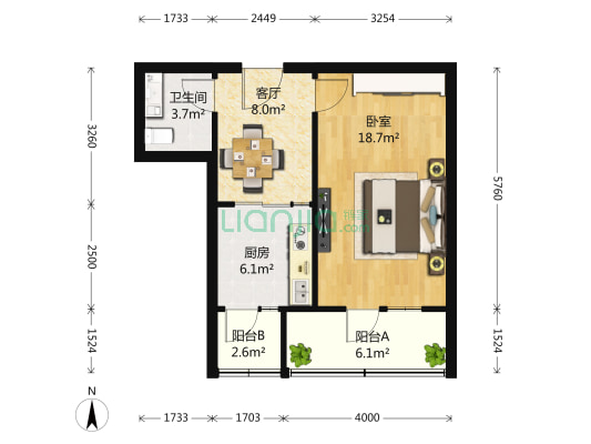 林大北路6号院 1室1厅1卫 53平方