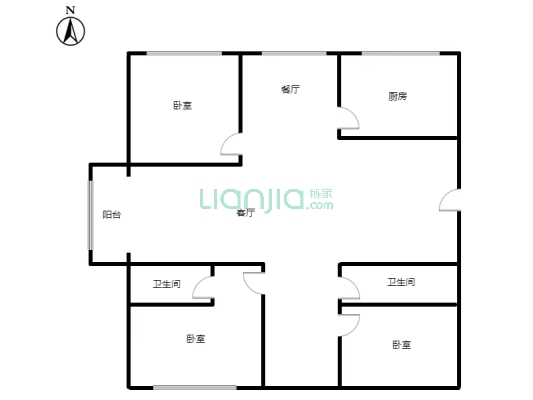 北京理想城二期 3室2厅 西 南 北-户型图