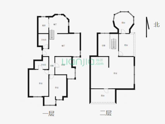 房子是上下两层，面积一共是240平米，电梯顶楼复式，-户型图
