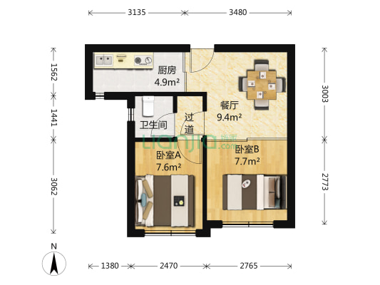 国安宜居 2室1厅1卫 52平方