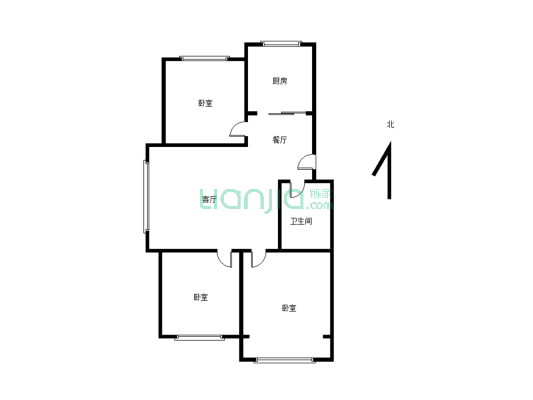 安居小区  步梯5楼  精装修三室边户-户型图