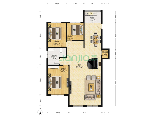 北斗家园 3室1厅1卫 127平方