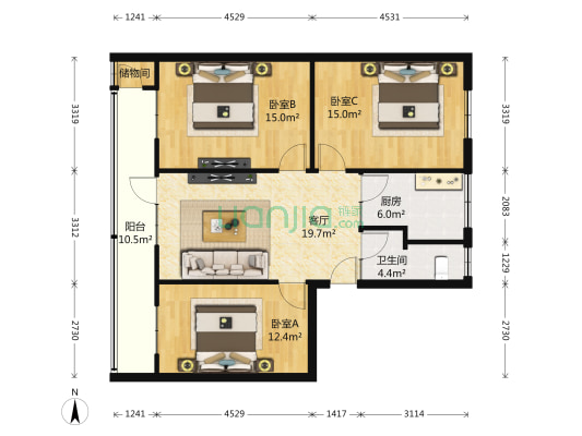 百花路5-10号 3室1厅1卫 108平方