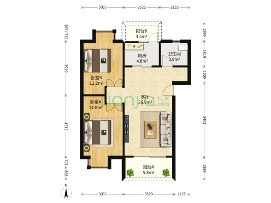 润雅宜园 2室1厅1卫 85平方