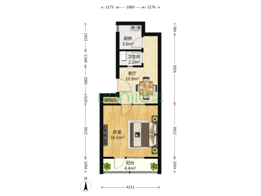 鼓楼外大街 1室1厅1卫 49平方